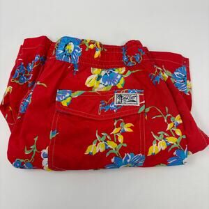 Polo Ralph Lauren Mens Large Red Floral Pattern Stretch Waist Swim Trunks
